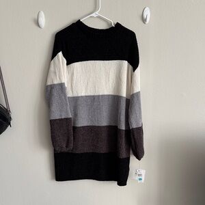 Men's Striped Sweater - Black, Gray, White